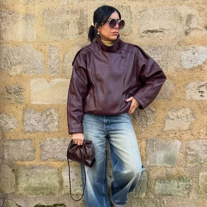 Women's Faux Leather Oversized Bomber Jacket