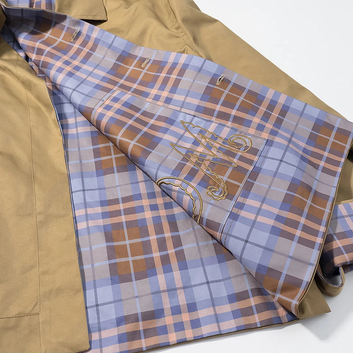 Women's Plaid Scarf Collar Jacket with Contrast Cuffs