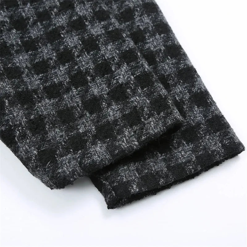 Women's Houndstooth Mid Length Wool Blend Coat