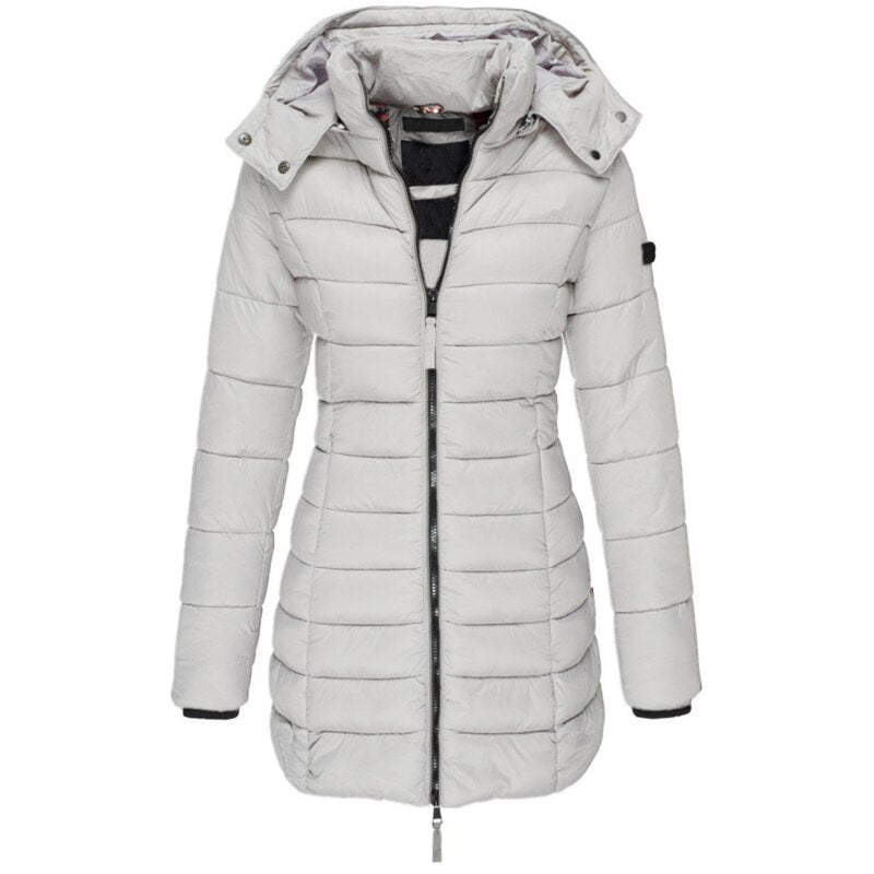 Women's Hooded Down Jacket for Autumn/Winter with Zipper