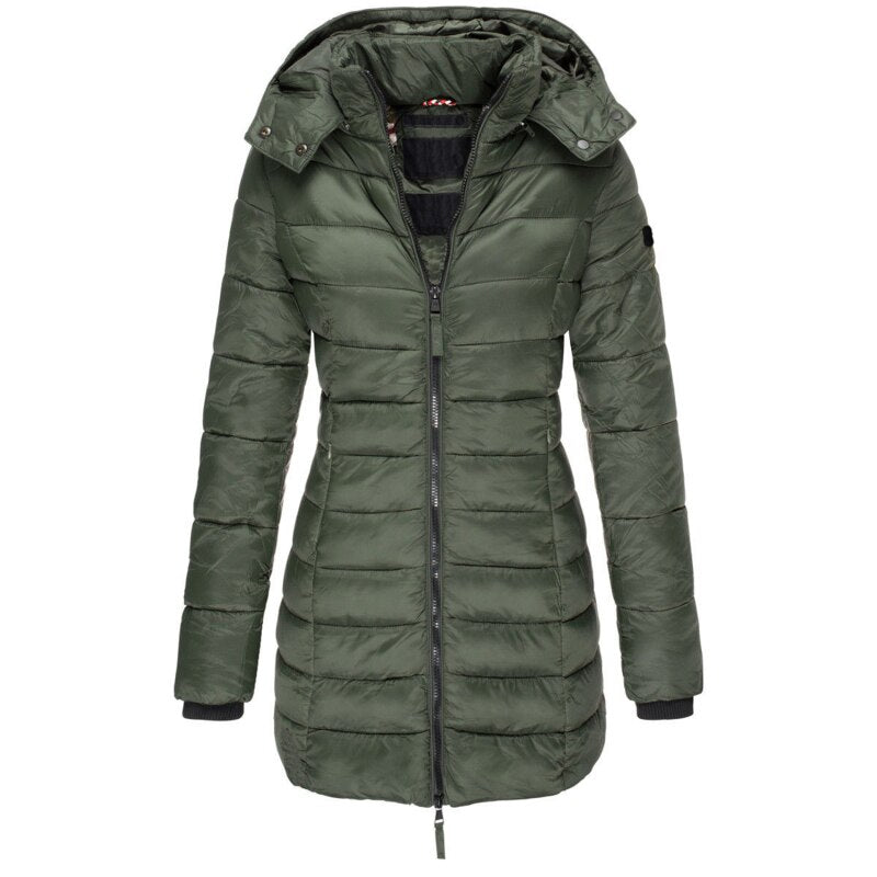Women's Hooded Down Jacket for Autumn/Winter with Zipper
