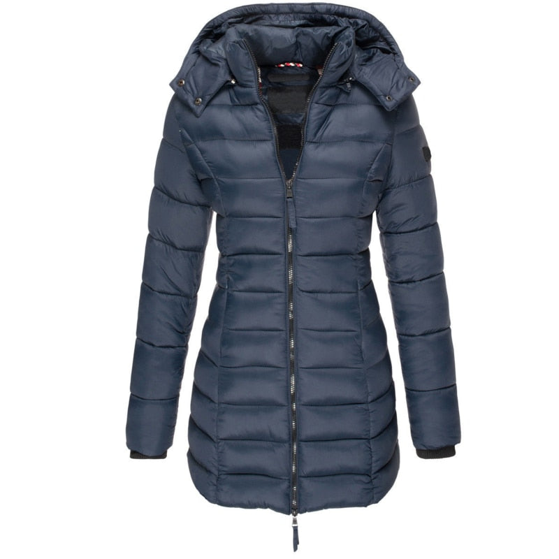 Women's Hooded Down Jacket for Autumn/Winter with Zipper