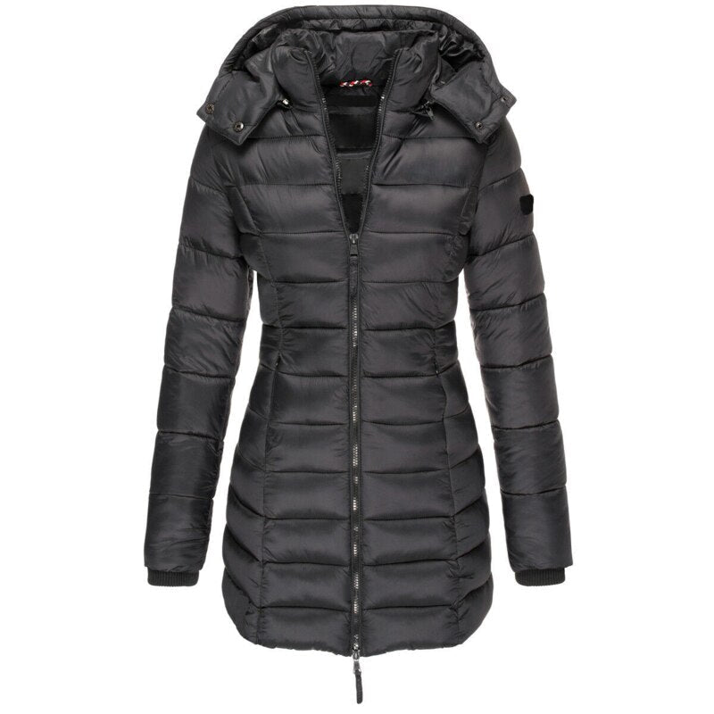 Women's Hooded Down Jacket for Autumn/Winter with Zipper