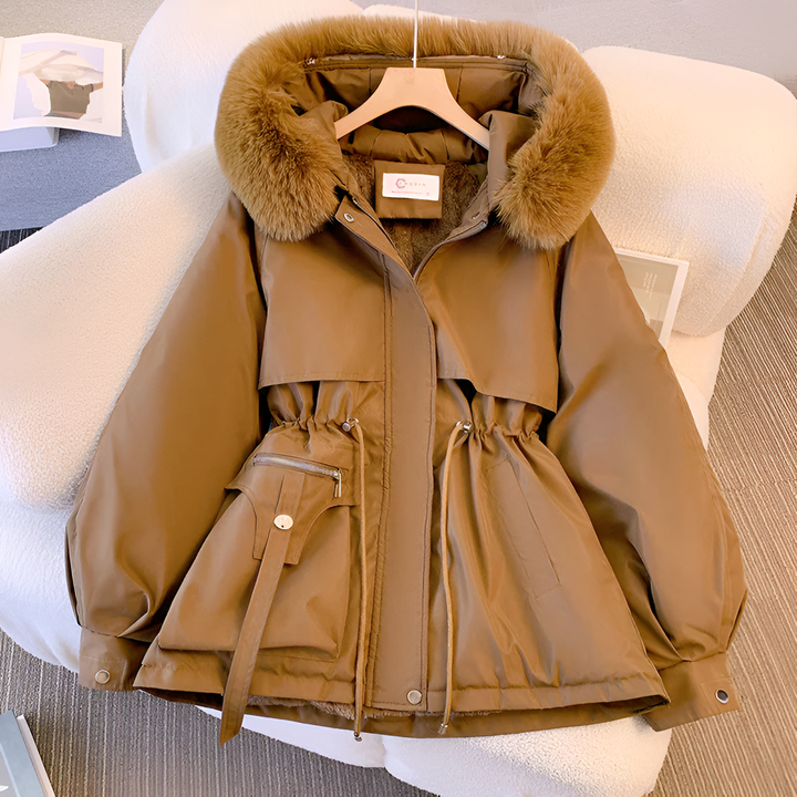 Women's Faux Fur Hooded Winter Jacket – Belted Insulated Parka Coat