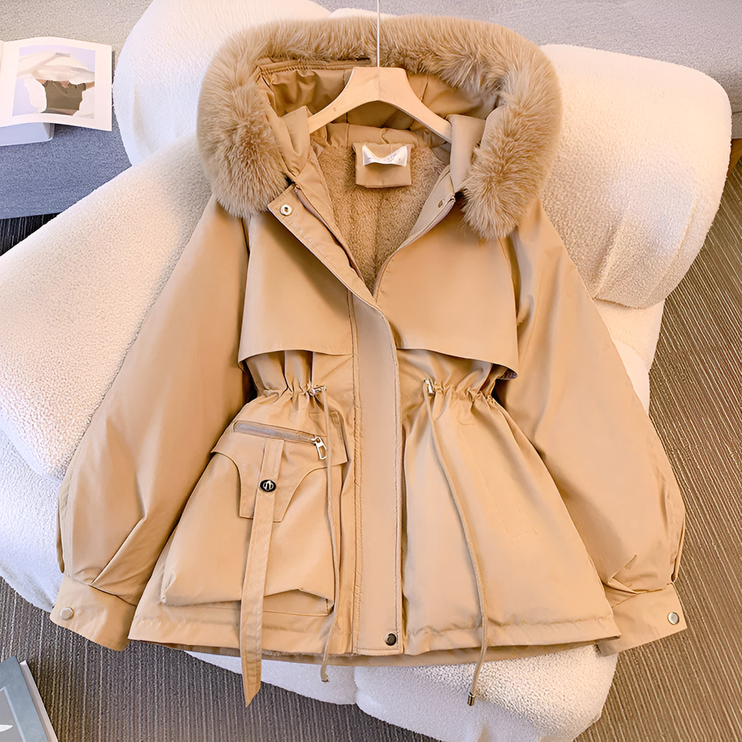 Women's Faux Fur Hooded Winter Jacket – Belted Insulated Parka Coat