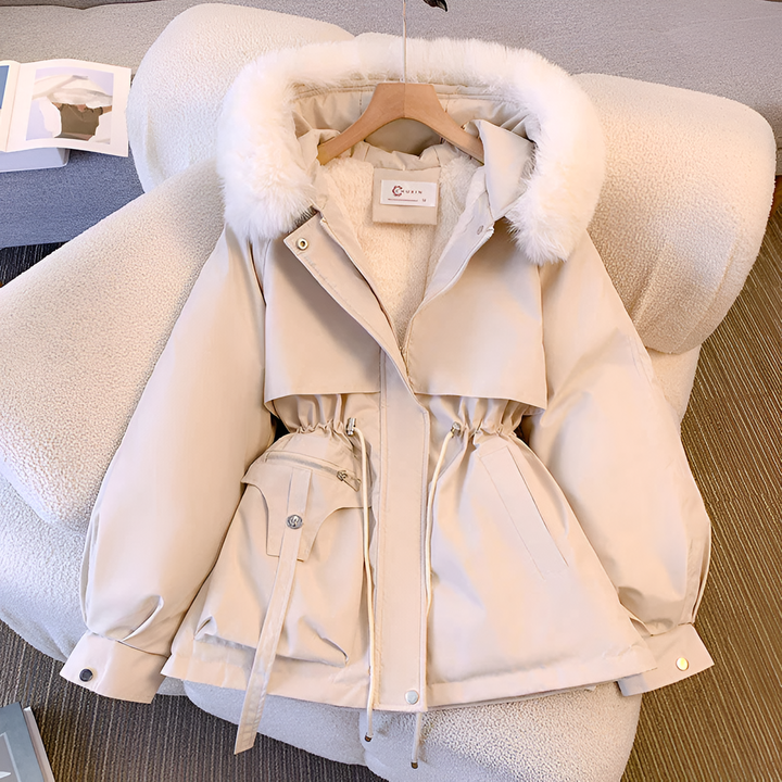 Women's Faux Fur Hooded Winter Jacket – Belted Insulated Parka Coat