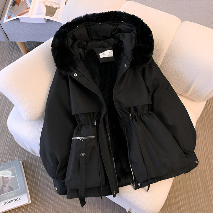 Women's Faux Fur Hooded Winter Jacket – Belted Insulated Parka Coat