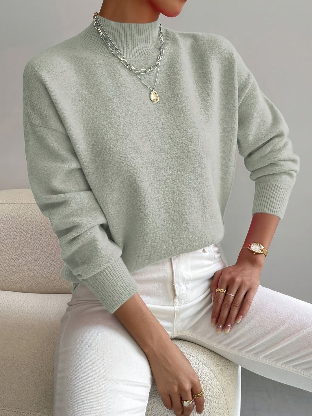 Women's Relaxed Mock Turtleneck Ribbed Sweater
