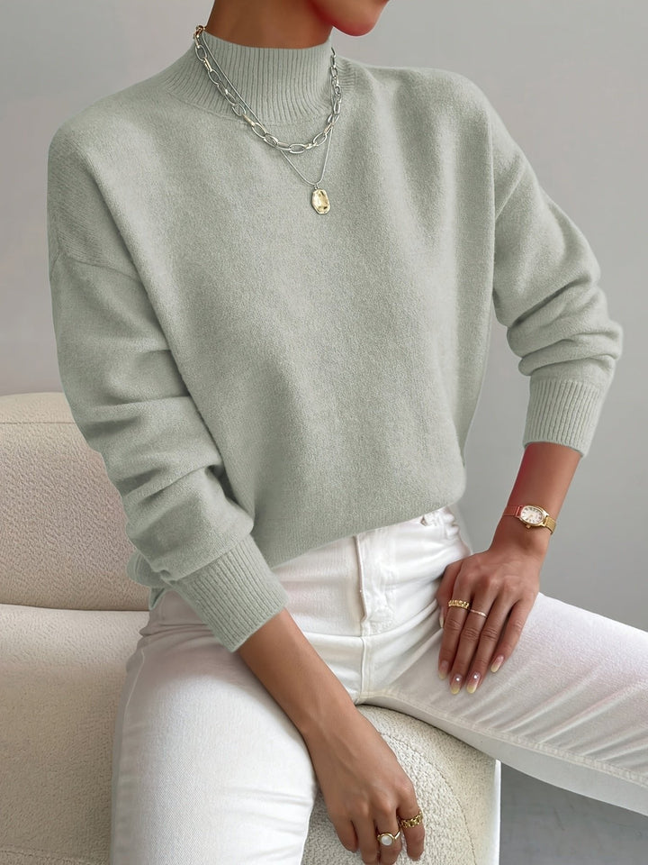 Women's Relaxed Mock Turtleneck Ribbed Sweater