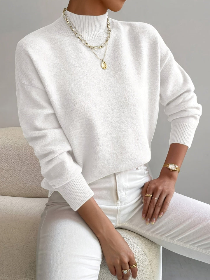 Women's Relaxed Mock Turtleneck Ribbed Sweater