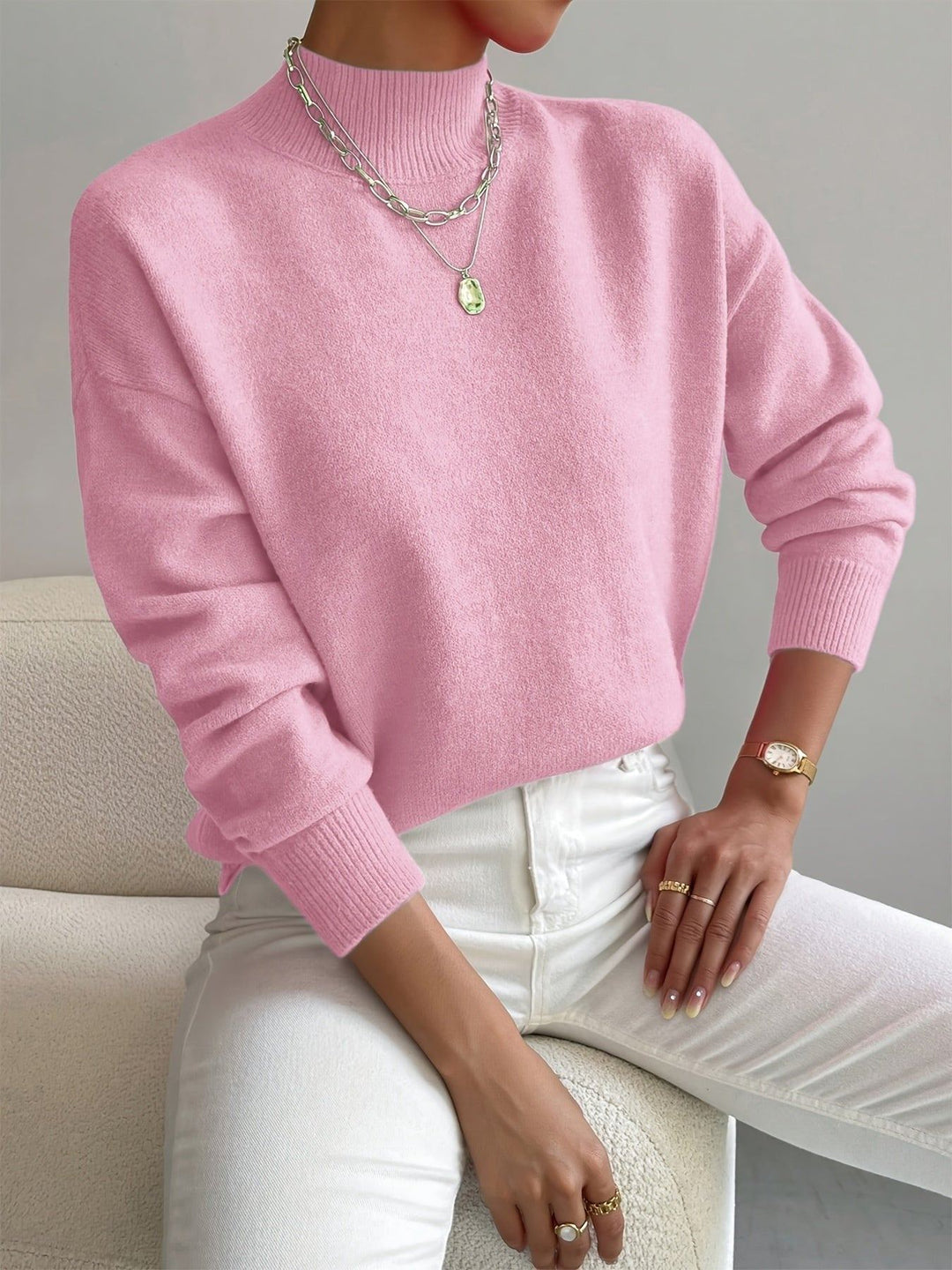 Women's Relaxed Mock Turtleneck Ribbed Sweater