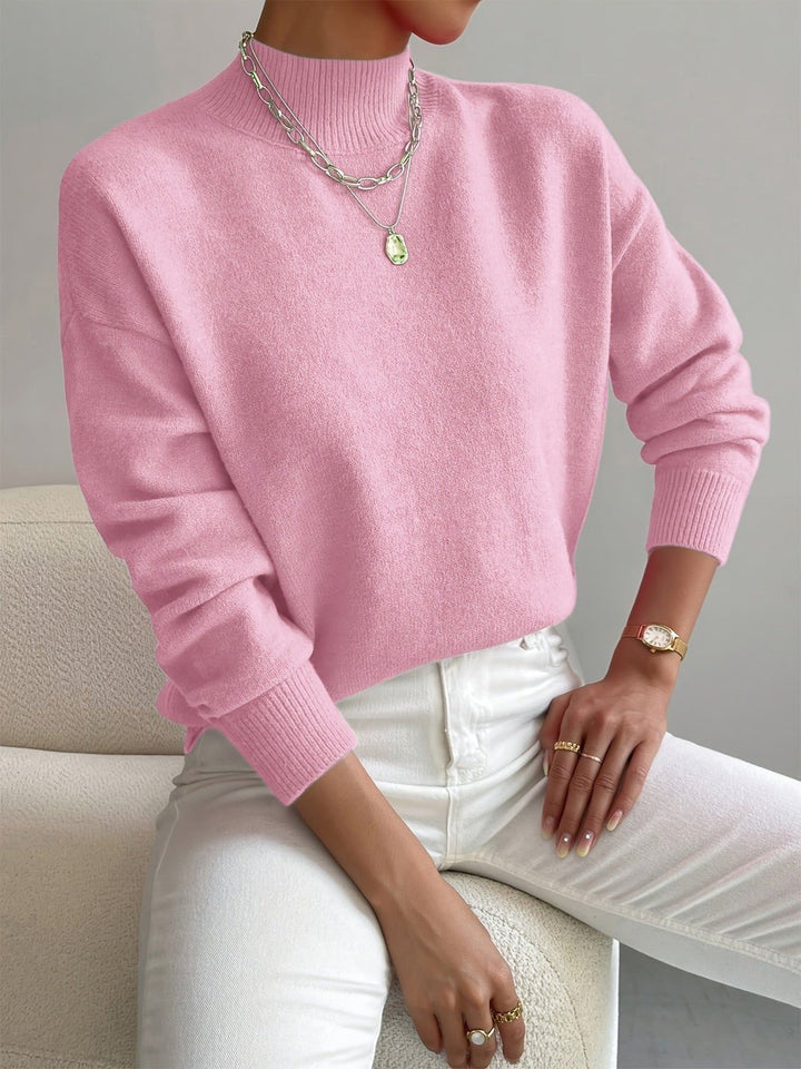 Women's Relaxed Mock Turtleneck Ribbed Sweater