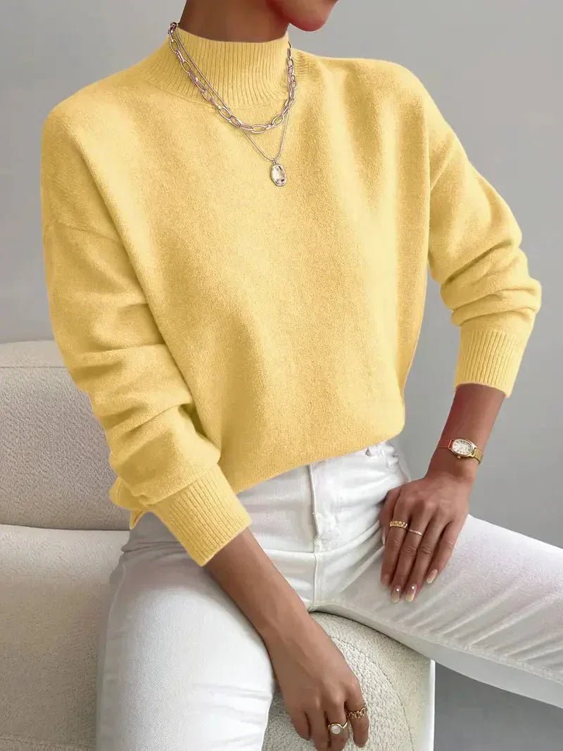 Women's Relaxed Mock Turtleneck Ribbed Sweater
