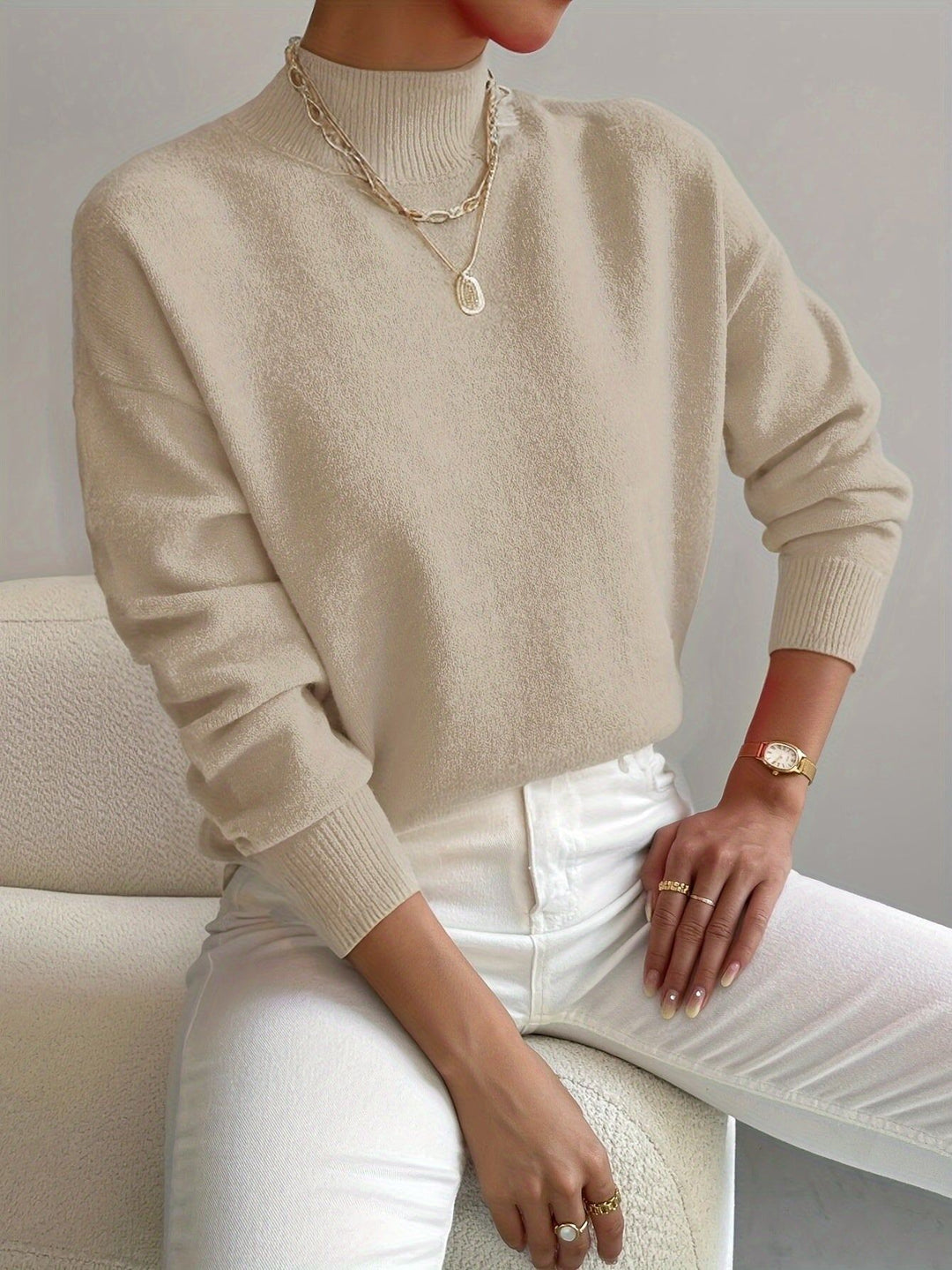 Women's Relaxed Mock Turtleneck Ribbed Sweater