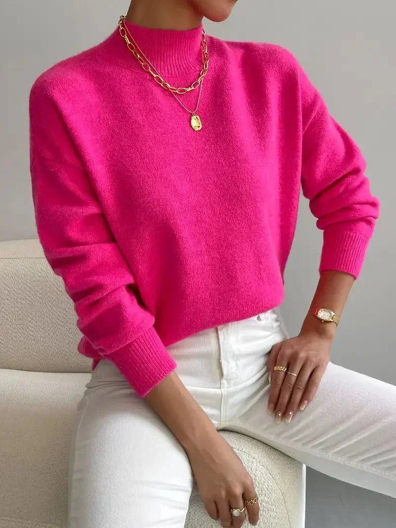 Women's Relaxed Mock Turtleneck Ribbed Sweater
