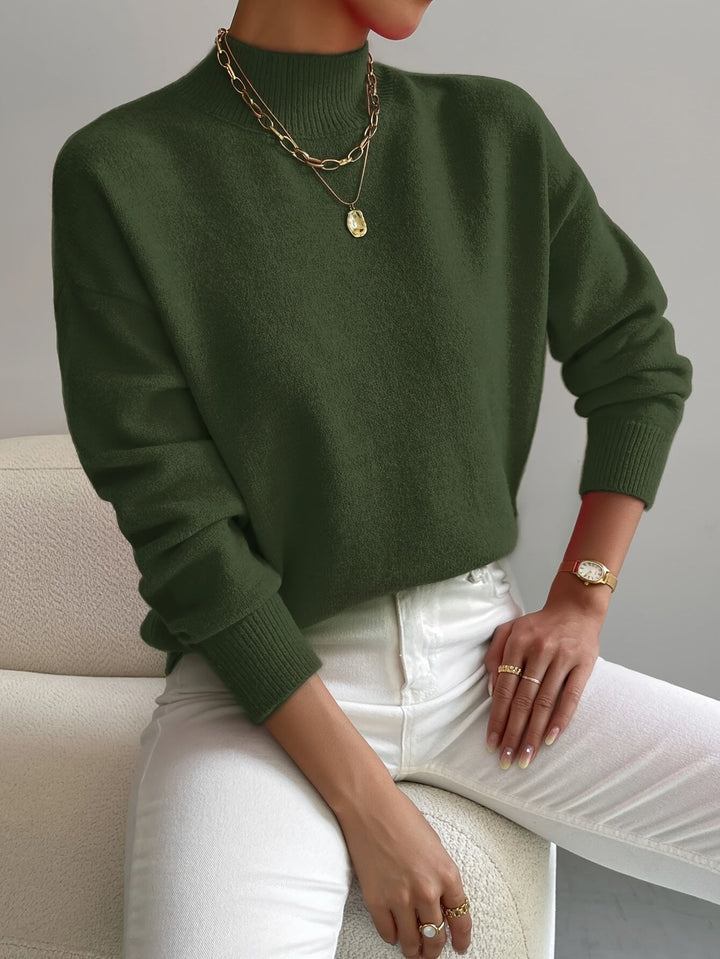 Women's Relaxed Mock Turtleneck Ribbed Sweater