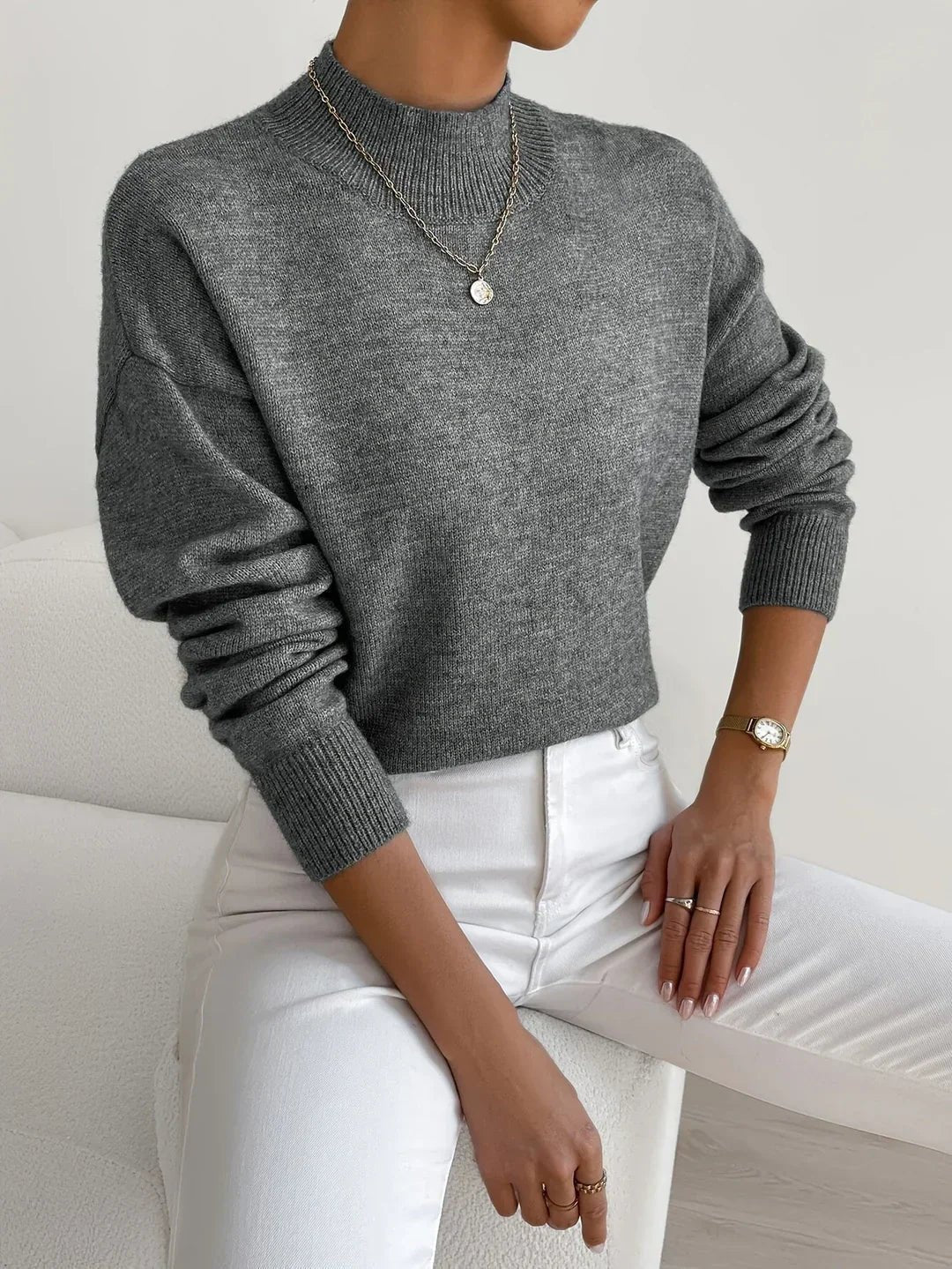 Women's Relaxed Mock Turtleneck Ribbed Sweater