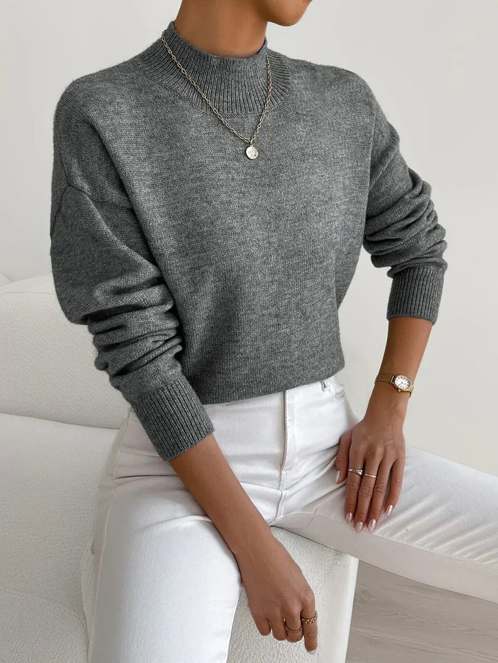 Women's Relaxed Mock Turtleneck Ribbed Sweater