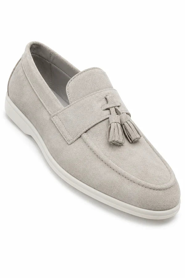 The Prescott Men's Suede Tassel Slip On Loafers - Gray