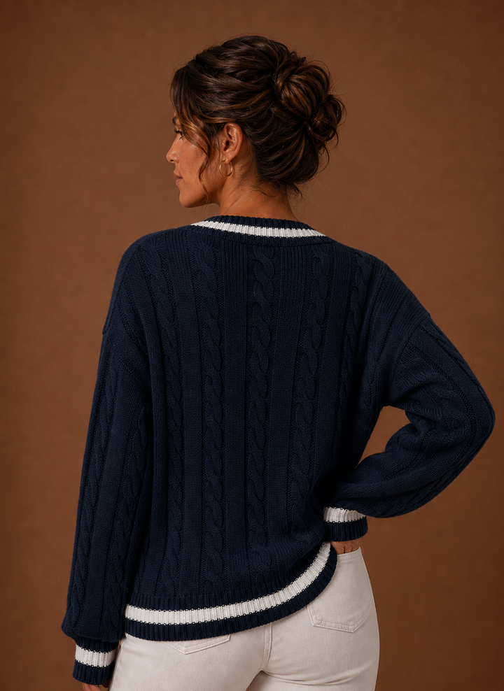 Women's Classic V Neck Cable Knit Sweater