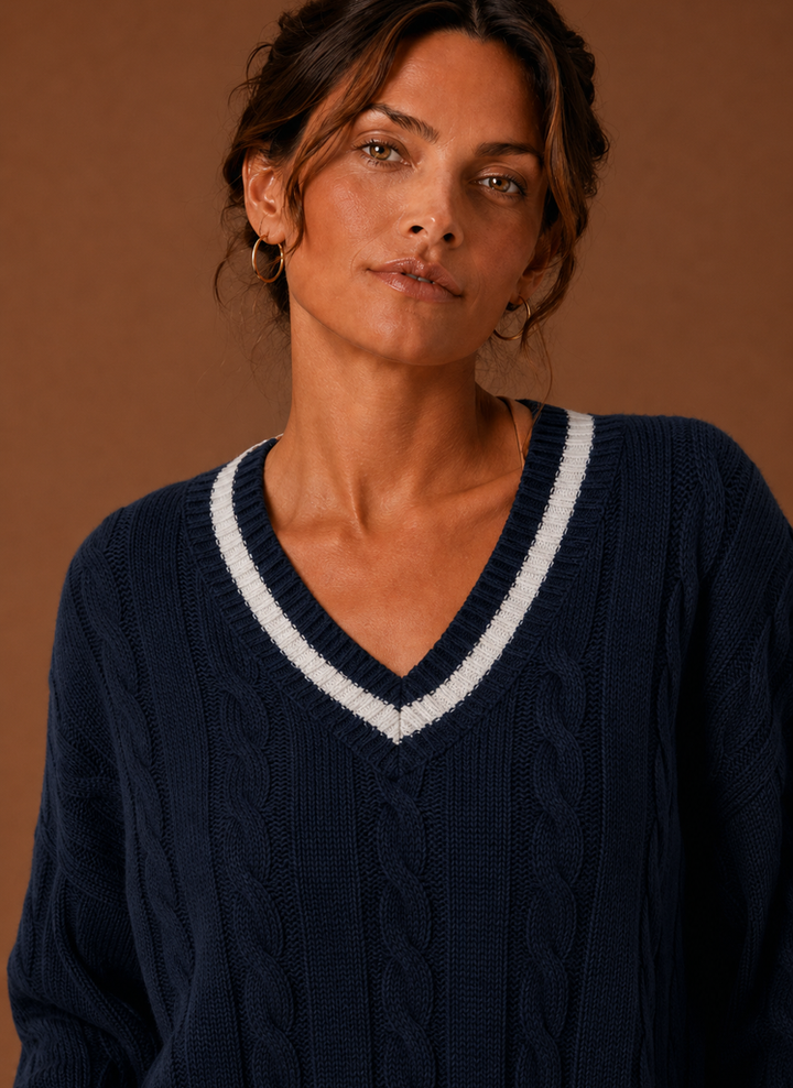 Women's Classic V Neck Cable Knit Sweater