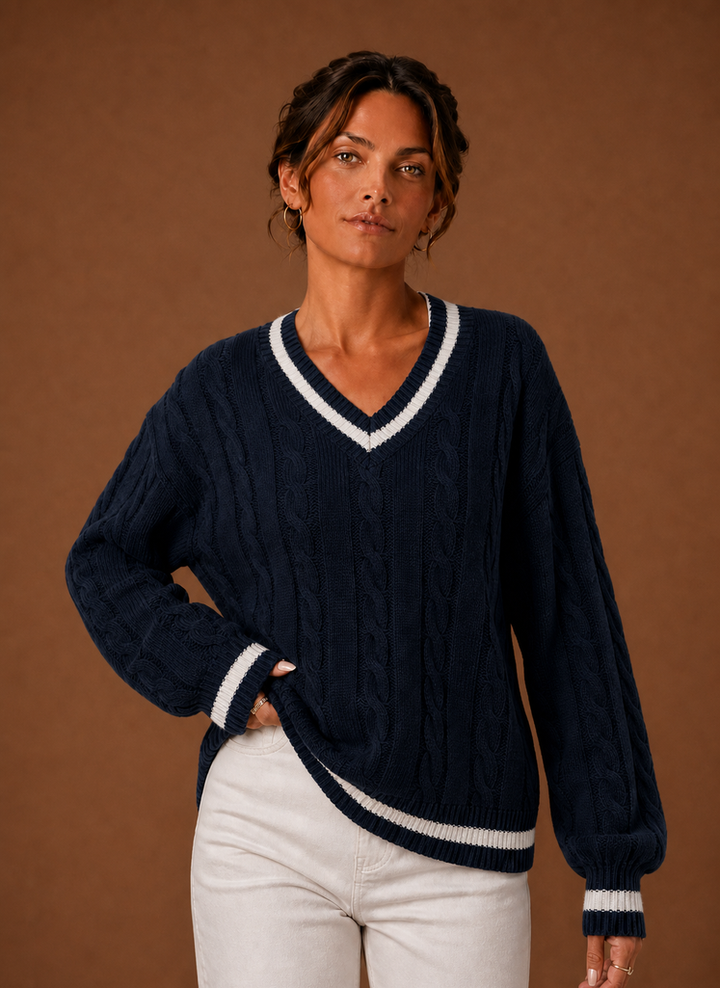 Women's Classic V Neck Cable Knit Sweater