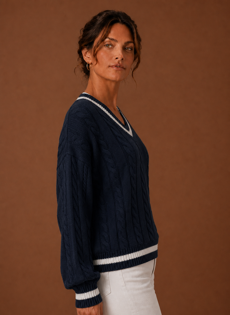 Women's Classic V Neck Cable Knit Sweater