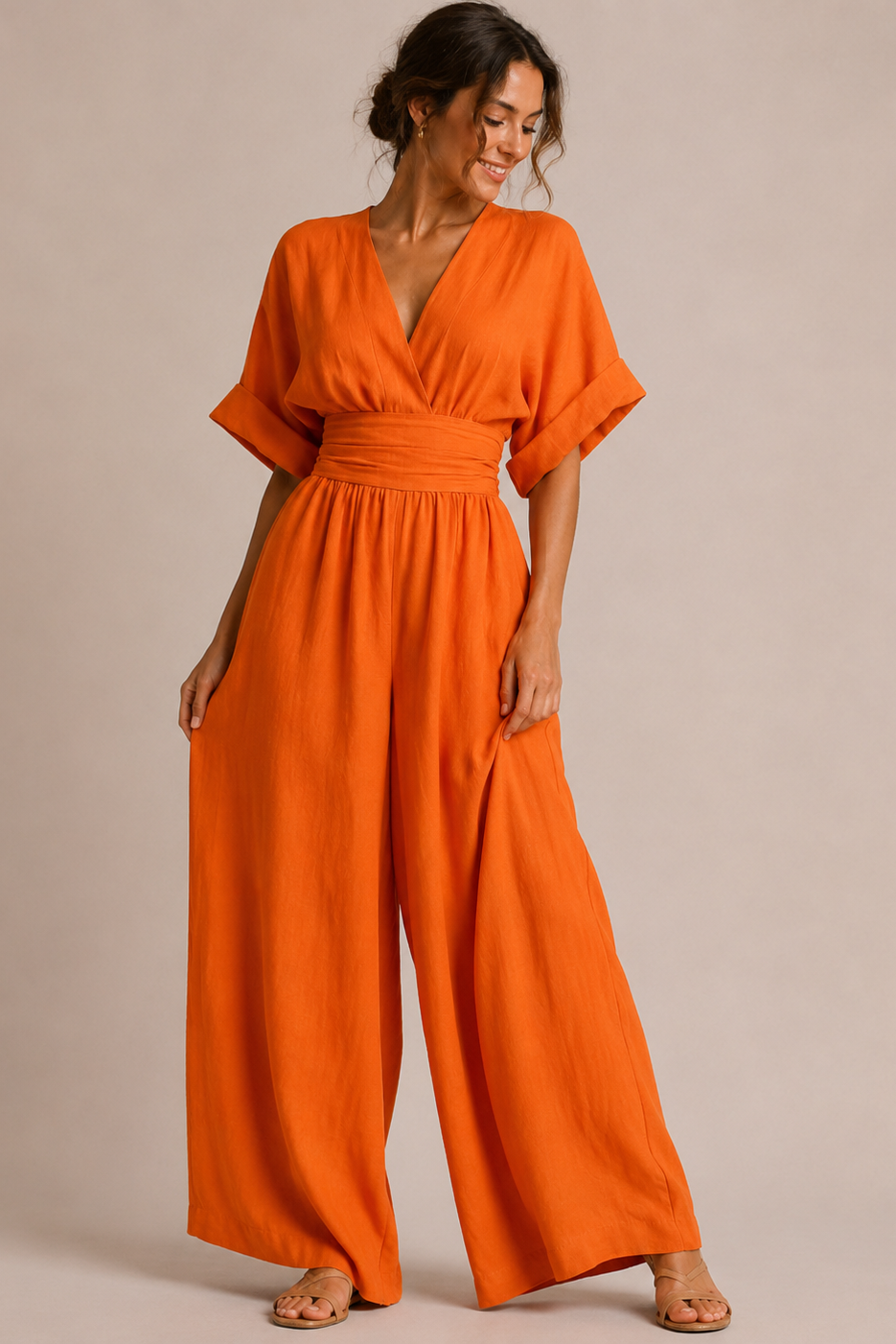 Women's Belted Wide Leg Jumpsuit