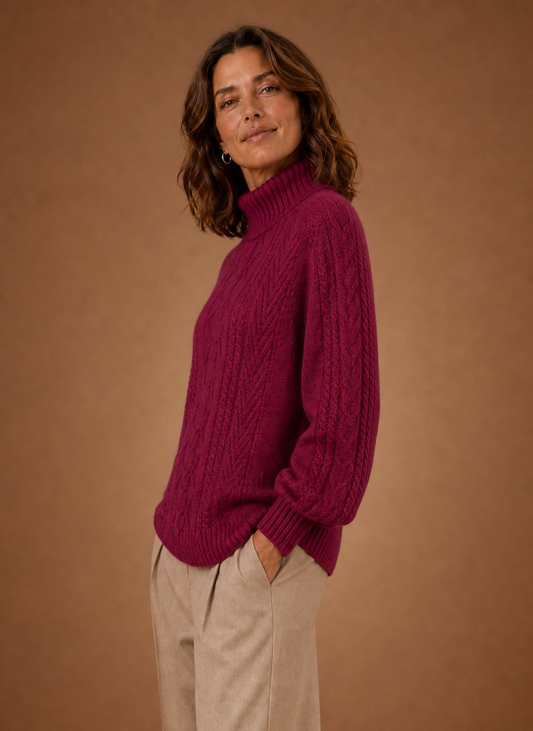 Women's Cozy Cable Knit Turtleneck Sweater