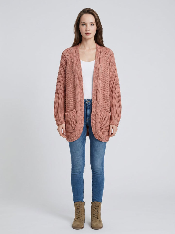 Women's Oversized Cable Knit Patch Pocket Cardigan