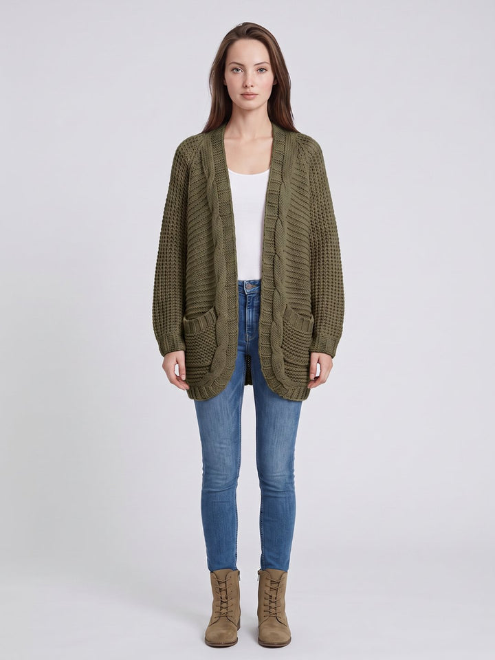 Women's Oversized Cable Knit Patch Pocket Cardigan