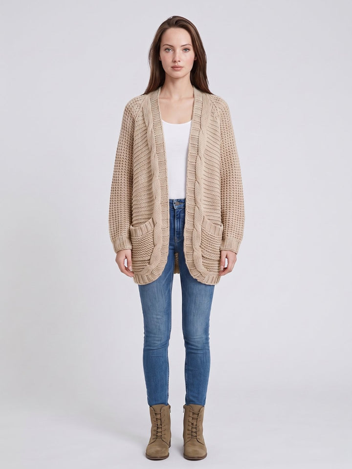 Women's Oversized Cable Knit Patch Pocket Cardigan