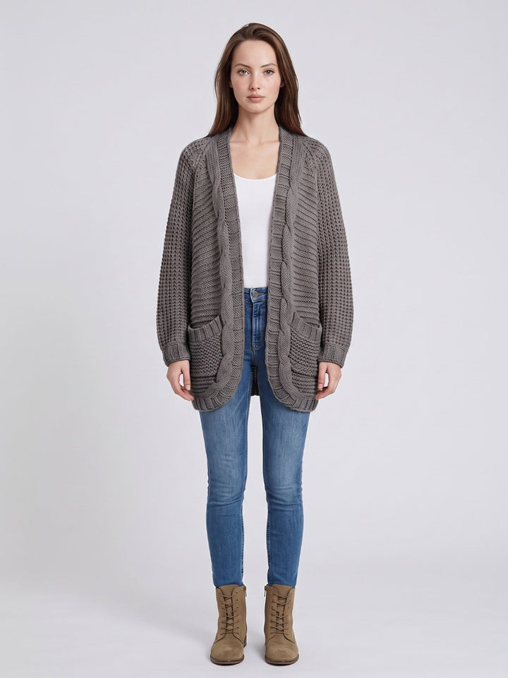 Women's Oversized Cable Knit Patch Pocket Cardigan
