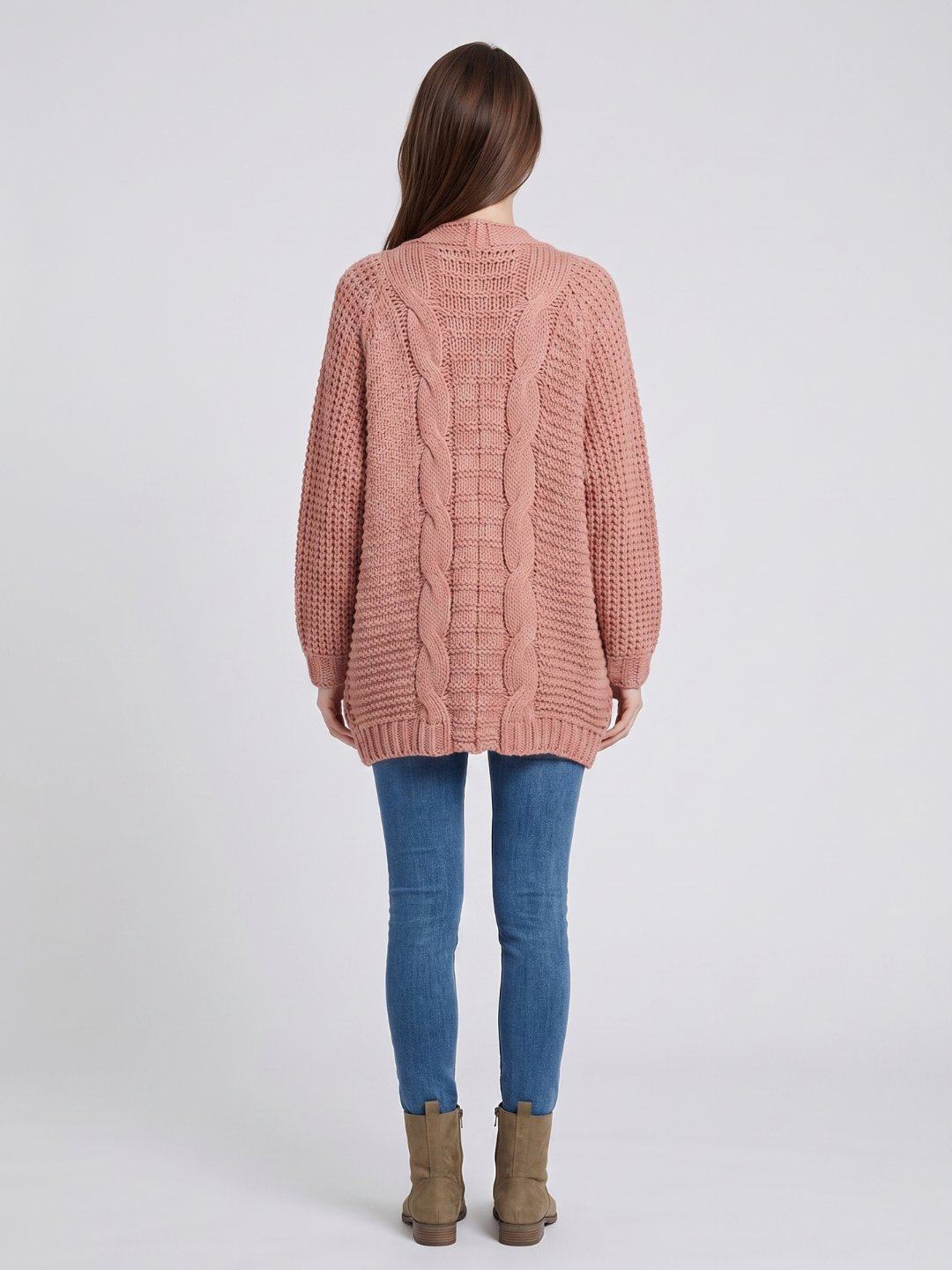 Women's Oversized Cable Knit Patch Pocket Cardigan