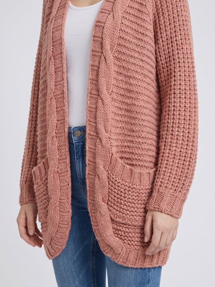 Women's Oversized Cable Knit Patch Pocket Cardigan