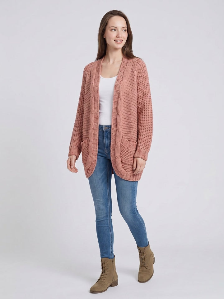 Women's Oversized Cable Knit Patch Pocket Cardigan