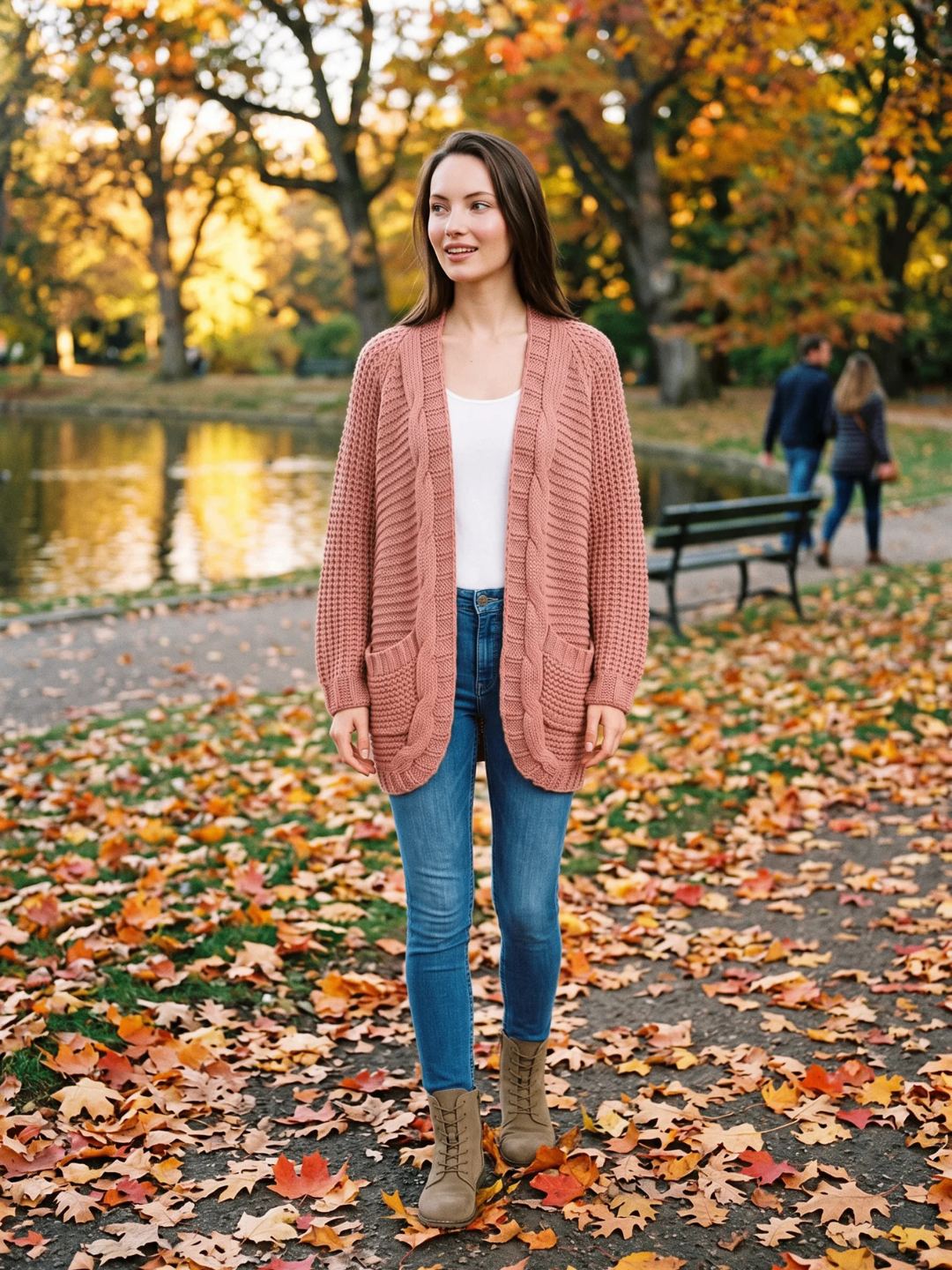 Women's Oversized Cable Knit Patch Pocket Cardigan