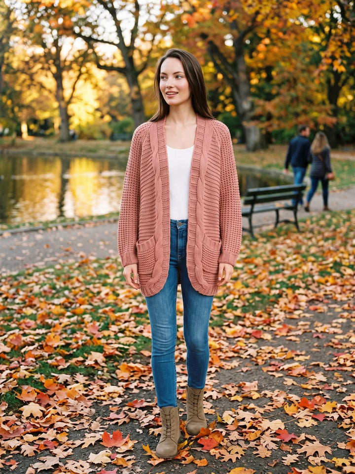 Women's Oversized Cable Knit Patch Pocket Cardigan