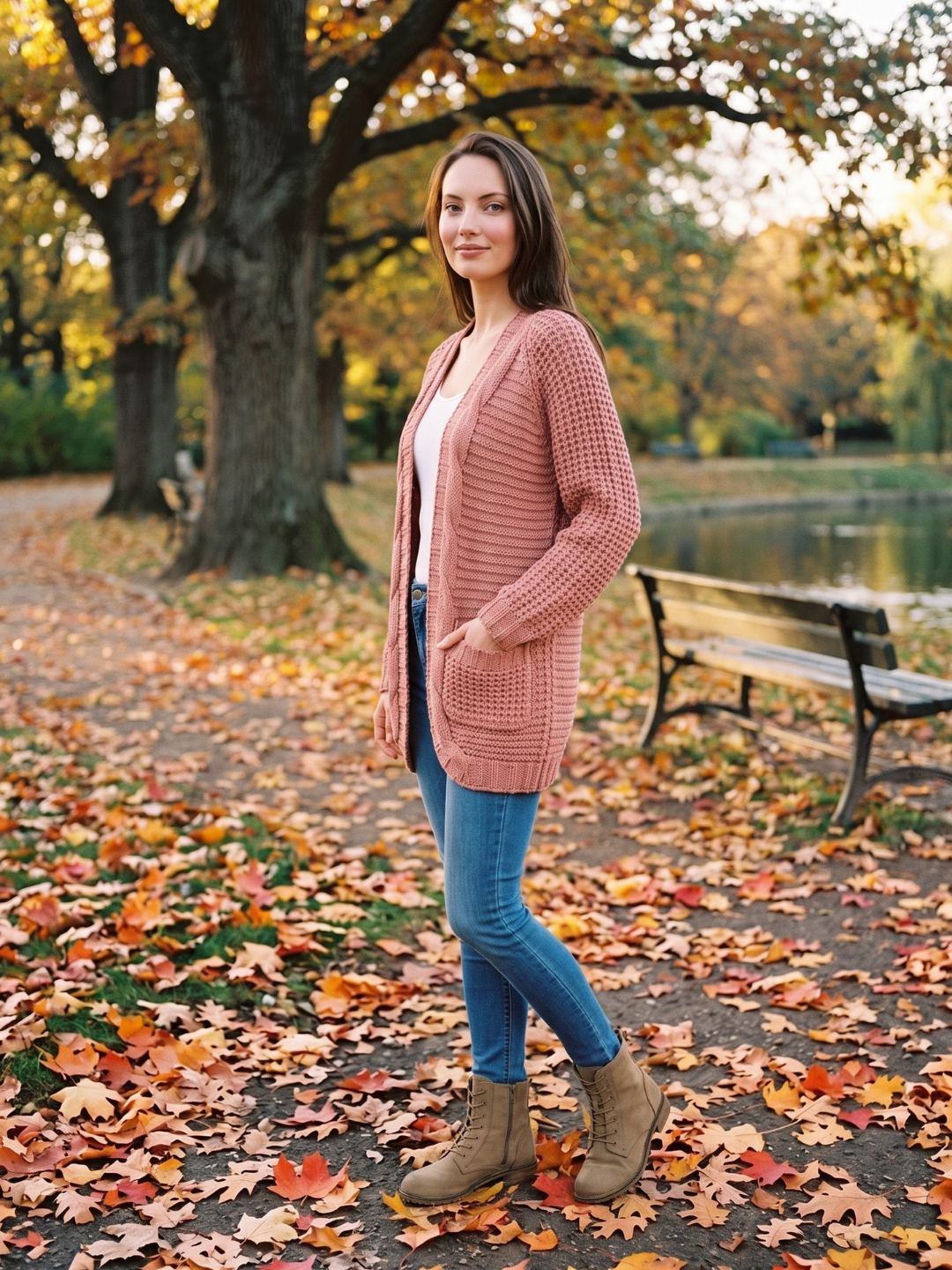 Women's Oversized Cable Knit Patch Pocket Cardigan