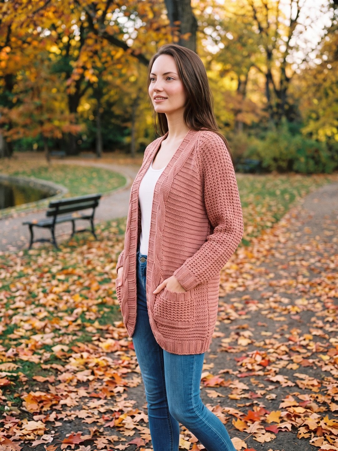 Women's Oversized Cable Knit Patch Pocket Cardigan
