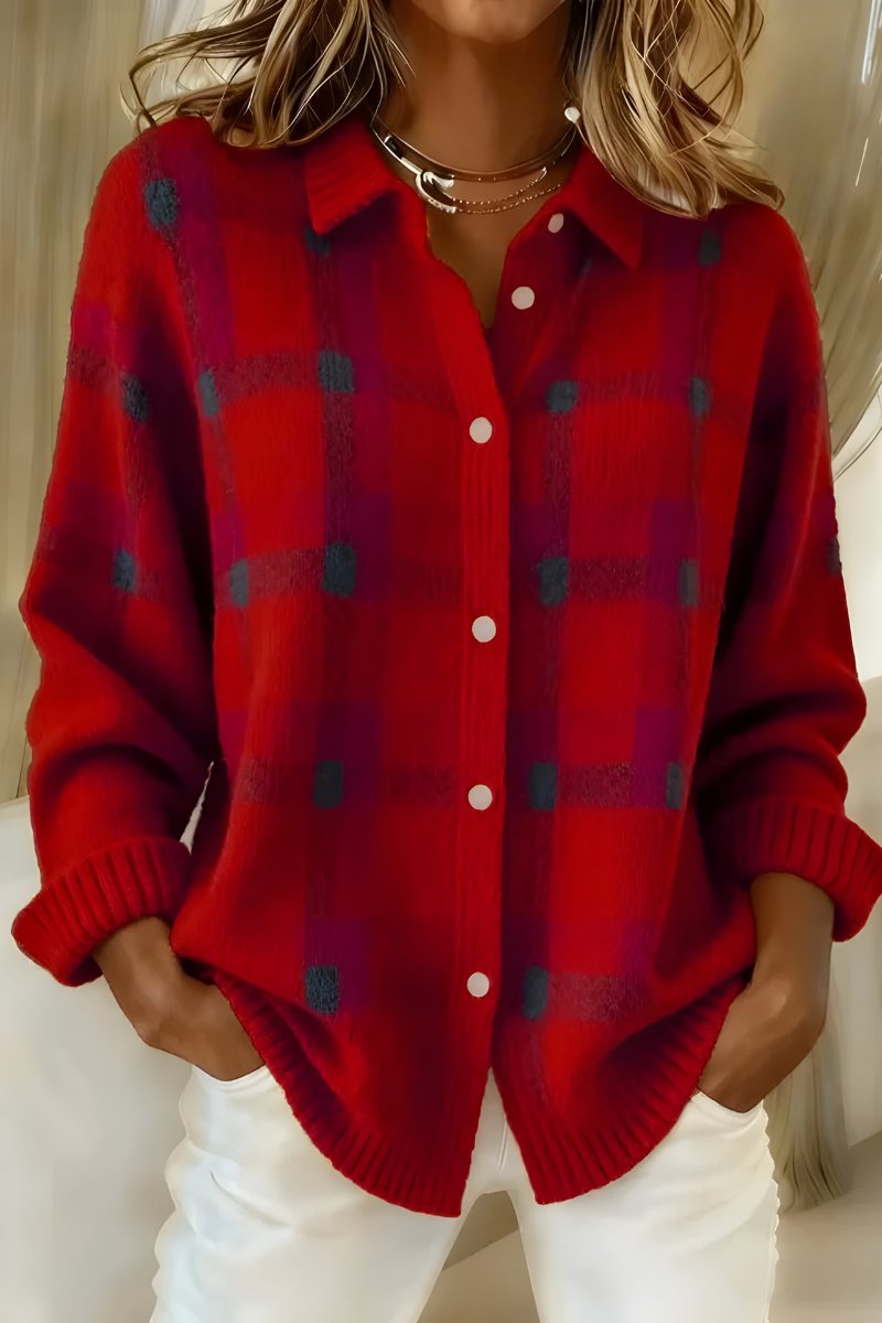 Women's Oversized Plaid Collared Button Front Cardigan