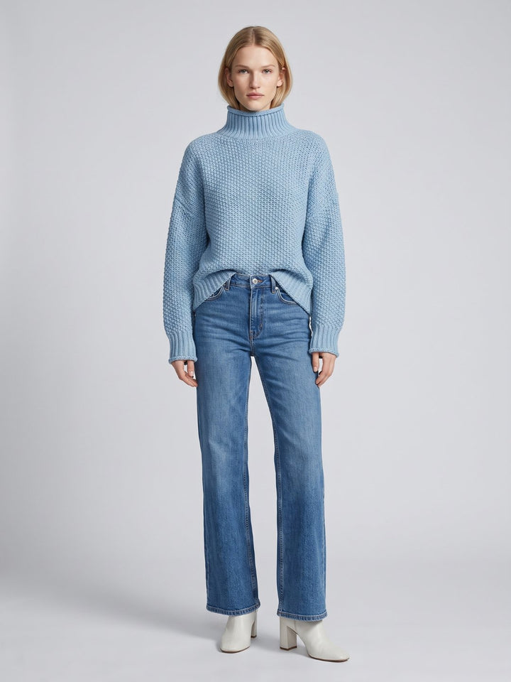 Women's Oversized Waffle Knit Turtleneck Sweater