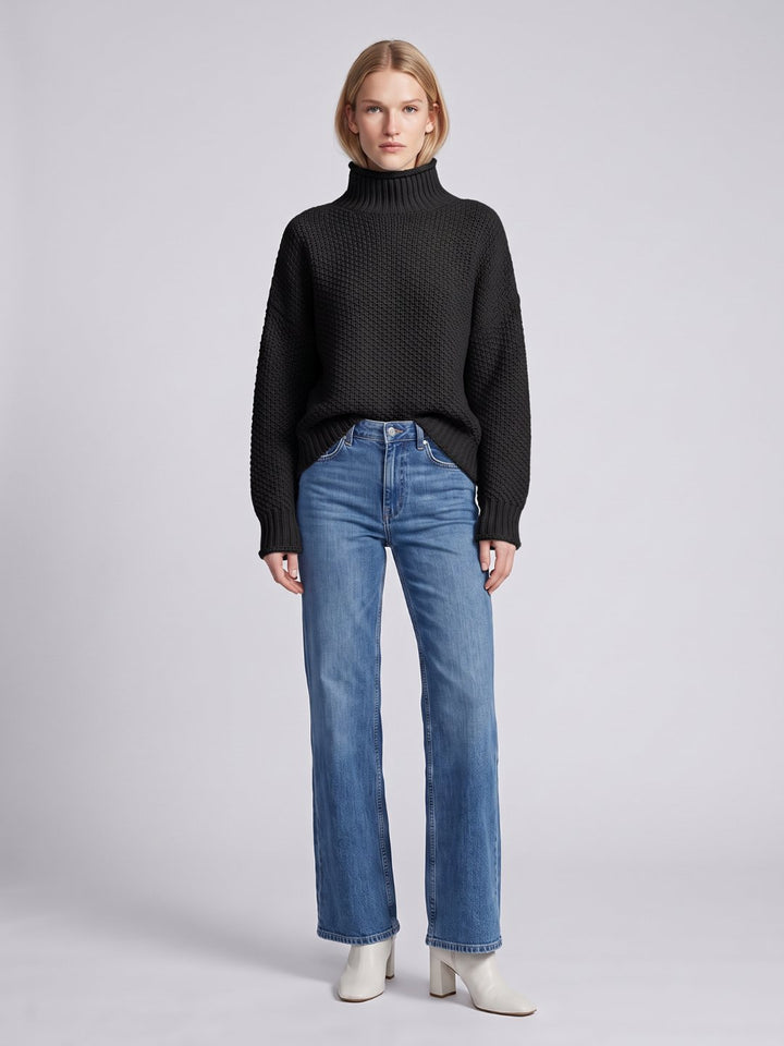 Women's Oversized Waffle Knit Turtleneck Sweater