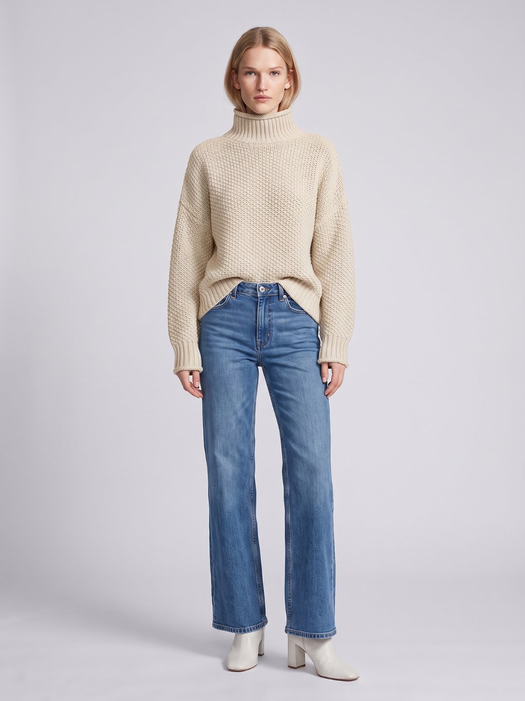 Women's Oversized Waffle Knit Turtleneck Sweater