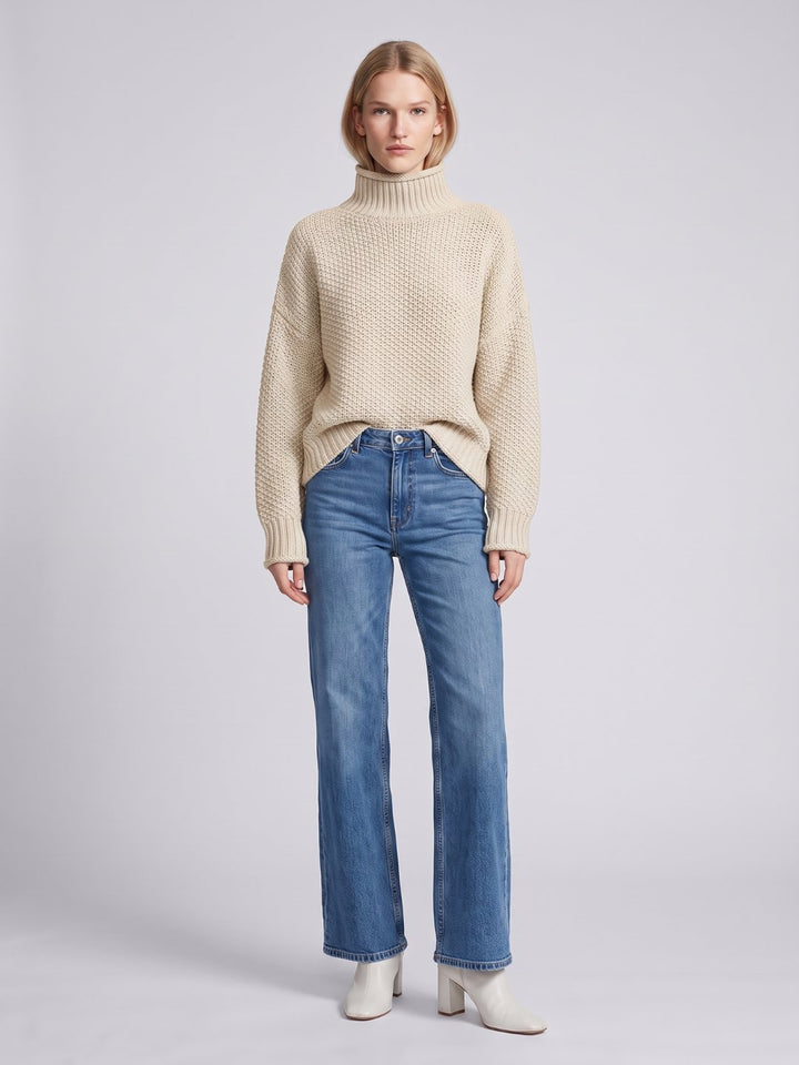 Women's Oversized Waffle Knit Turtleneck Sweater