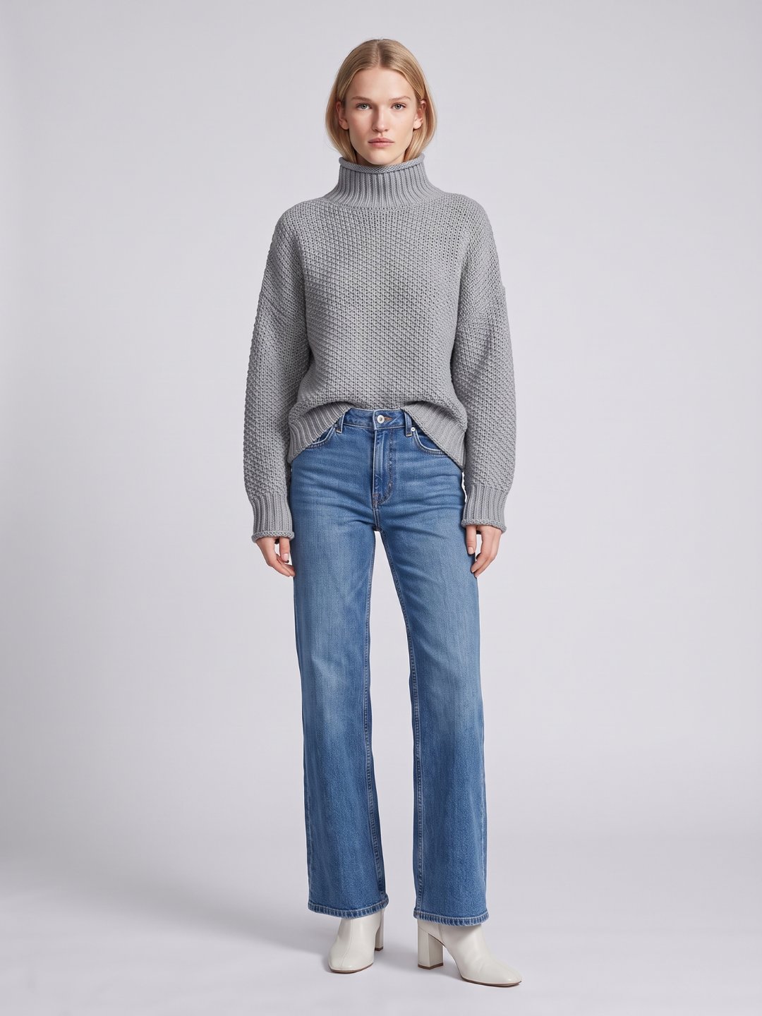 Women's Oversized Waffle Knit Turtleneck Sweater