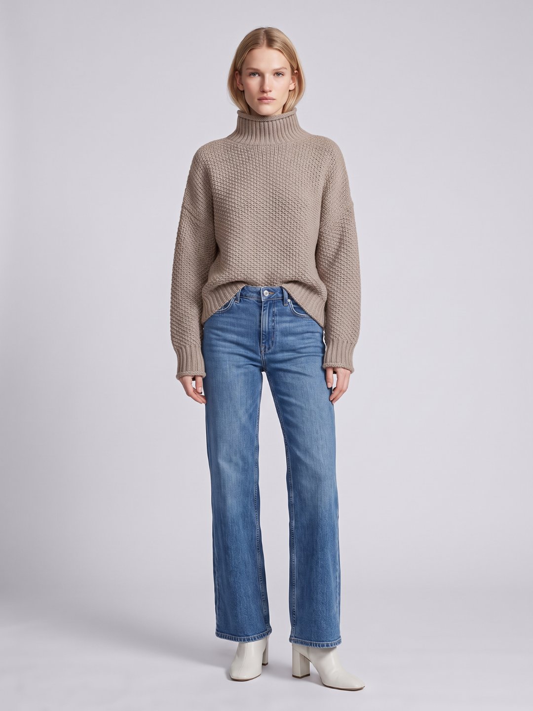 Women's Oversized Waffle Knit Turtleneck Sweater