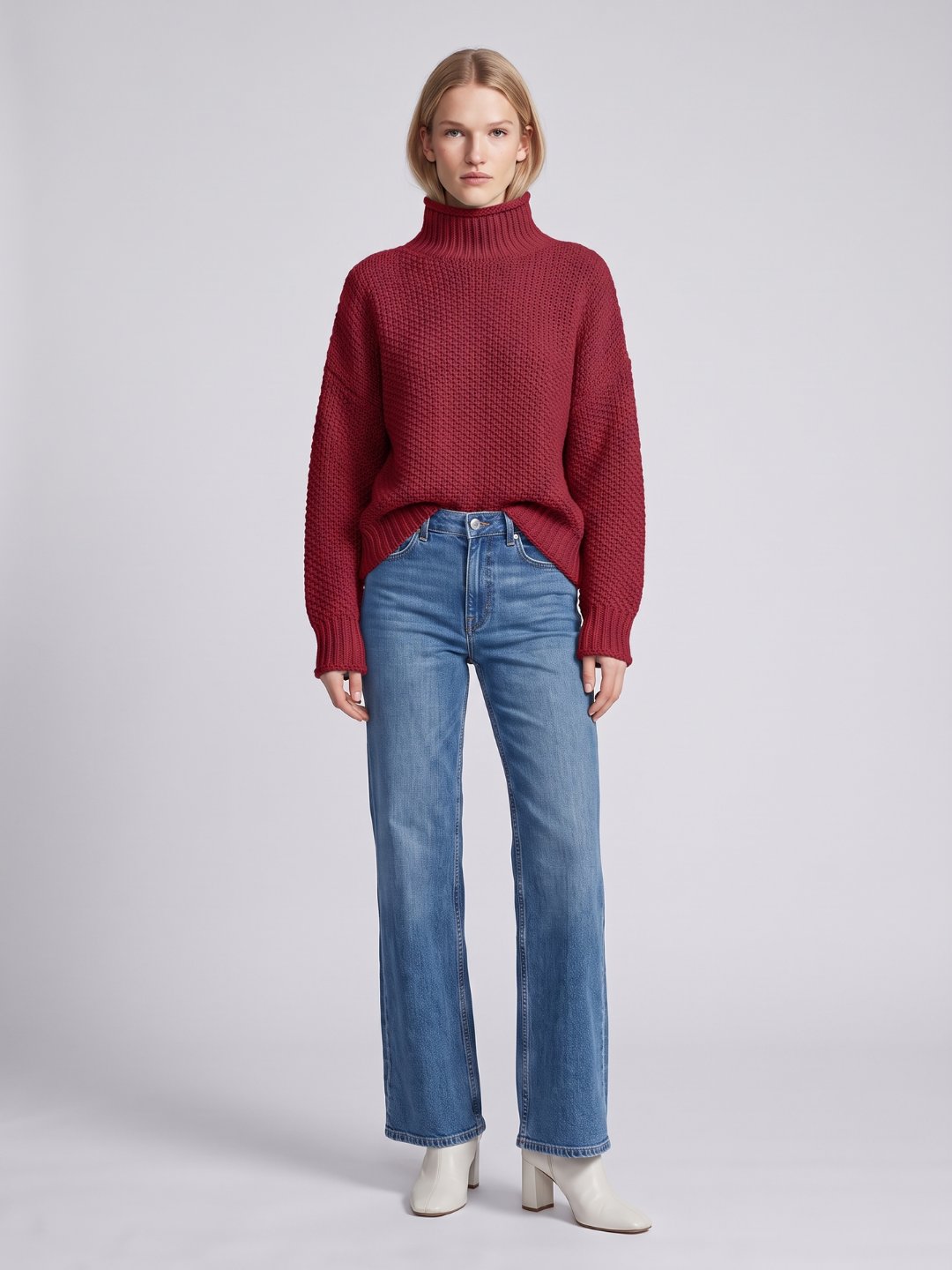 Women's Oversized Waffle Knit Turtleneck Sweater