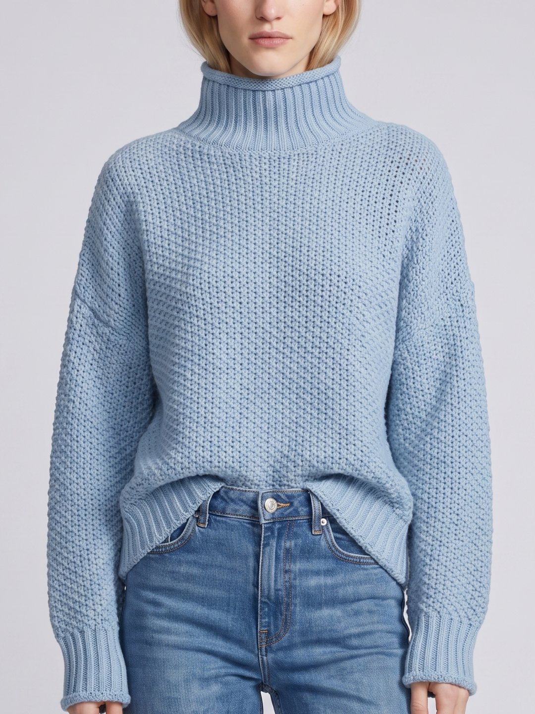 Women's Oversized Waffle Knit Turtleneck Sweater