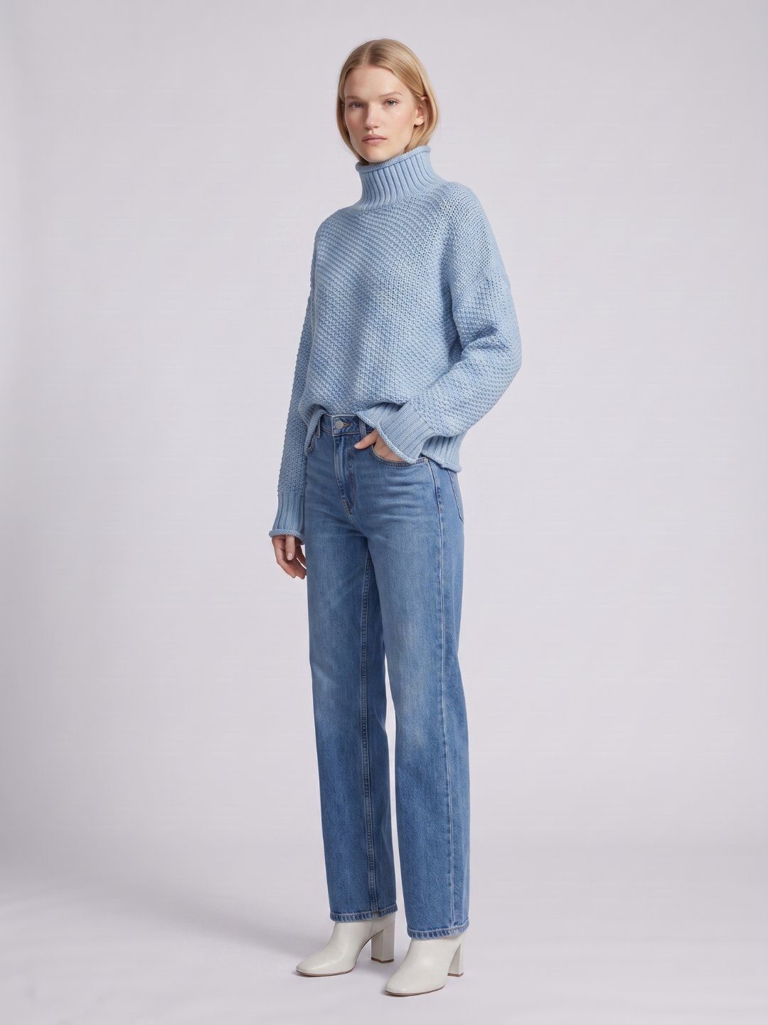 Women's Oversized Waffle Knit Turtleneck Sweater